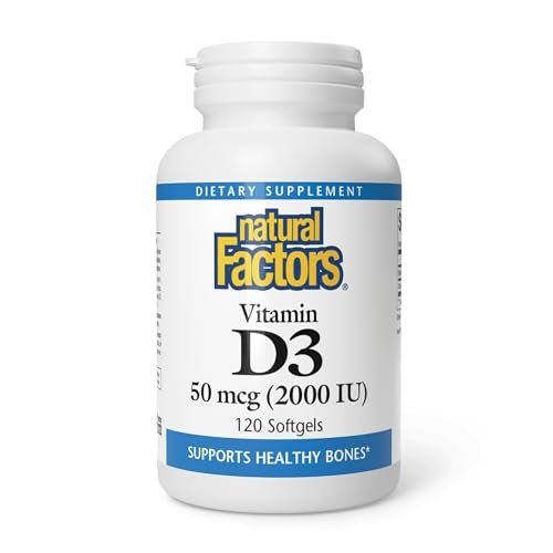 Natural Factors Vitamin D3 2000 IE (50 µg) – 120 Softgels für starke Knochen, Muskeln und Immunsystem