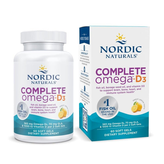 Nordic Naturals Complete Omega-D3, Zitronengeschmack - 60 Weichkapseln - 565 mg Omega-3 + 70 mg GLA + 1000 IE Vitamin D3 - EPA & DHA - Für gesunde Haut, Kognition & positive Stimmung - Non-GMO - 30 Portionen