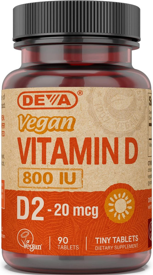 DEVA Vegan Vitamin D2 800 IE – Ergocalciferol Supplement ohne tierische Inhaltsstoffe, 90 Tabletten, 1er-Pack