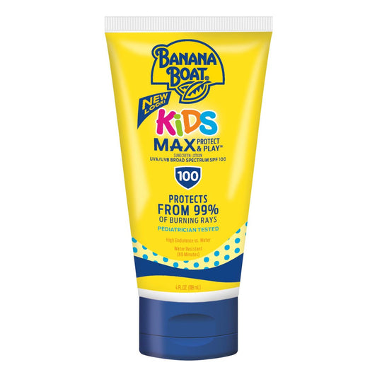 Banana Boat Kids Max Protect & Play Lotion Sonnenschutz SPF 100, 118 ml | Kinder Sonnencreme, hoher Lichtschutzfaktor, wasserresistent