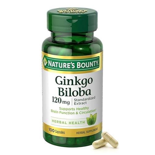 Nature's Bounty Ginkgo Biloba Kapseln 120 mg – Gedächtnisunterstützung, fördert Gehirnfunktion und geistige Wachsamkeit, 100 Kapseln