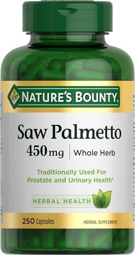 Nature's Bounty Sägepalme – Unterstützung für Prostata- und Harngesundheit, pflanzliches Nahrungsergänzungsmittel, 450 mg, 250 Kapseln
