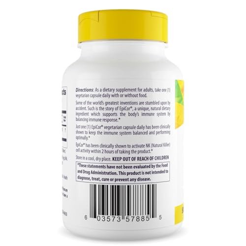 Healthy Origins EpiCor 500 mg – 60 vegane Kapseln mit klinisch erforschtem Hefefermentat zur Unterstützung des Immunsystems, saisonalem Wohlbefinden und gesunder Atemwege – 2-Monats-Vorrat