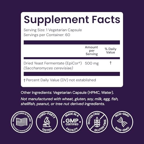Healthy Origins EpiCor 500 mg – 60 vegane Kapseln mit klinisch erforschtem Hefefermentat zur Unterstützung des Immunsystems, saisonalem Wohlbefinden und gesunder Atemwege – 2-Monats-Vorrat