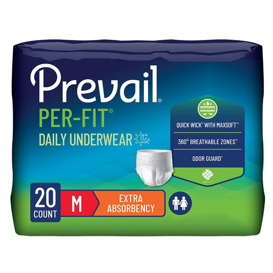 Prevail Per-Fit Daily Protective Unterwäsche, Unisex Erwachsene Einwegwindel für Männer & Frauen, Extra Saugfähigkeit, Medium, 20 Stück Beutel
