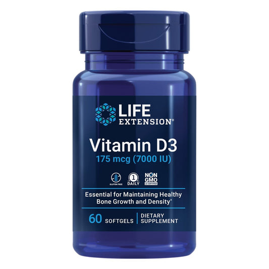 Life Extension Vitamin D3 175 mcg (7000 IE) – Immunsystem, Knochengesundheit, Gehirnleistung, glutenfrei, nicht-GVO, einmal täglich, 60 Softgels (2 Monate Vorrat)