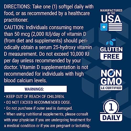 Life Extension Vitamin D3 175 mcg (7000 IE) – Immunsystem, Knochengesundheit, Gehirnleistung, glutenfrei, nicht-GVO, einmal täglich, 60 Softgels (2 Monate Vorrat)