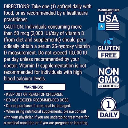 Life Extension Vitamin D3 175 mcg (7000 IE) – Immunsystem, Knochengesundheit, Gehirnleistung, glutenfrei, nicht-GVO, einmal täglich, 60 Softgels (2 Monate Vorrat)