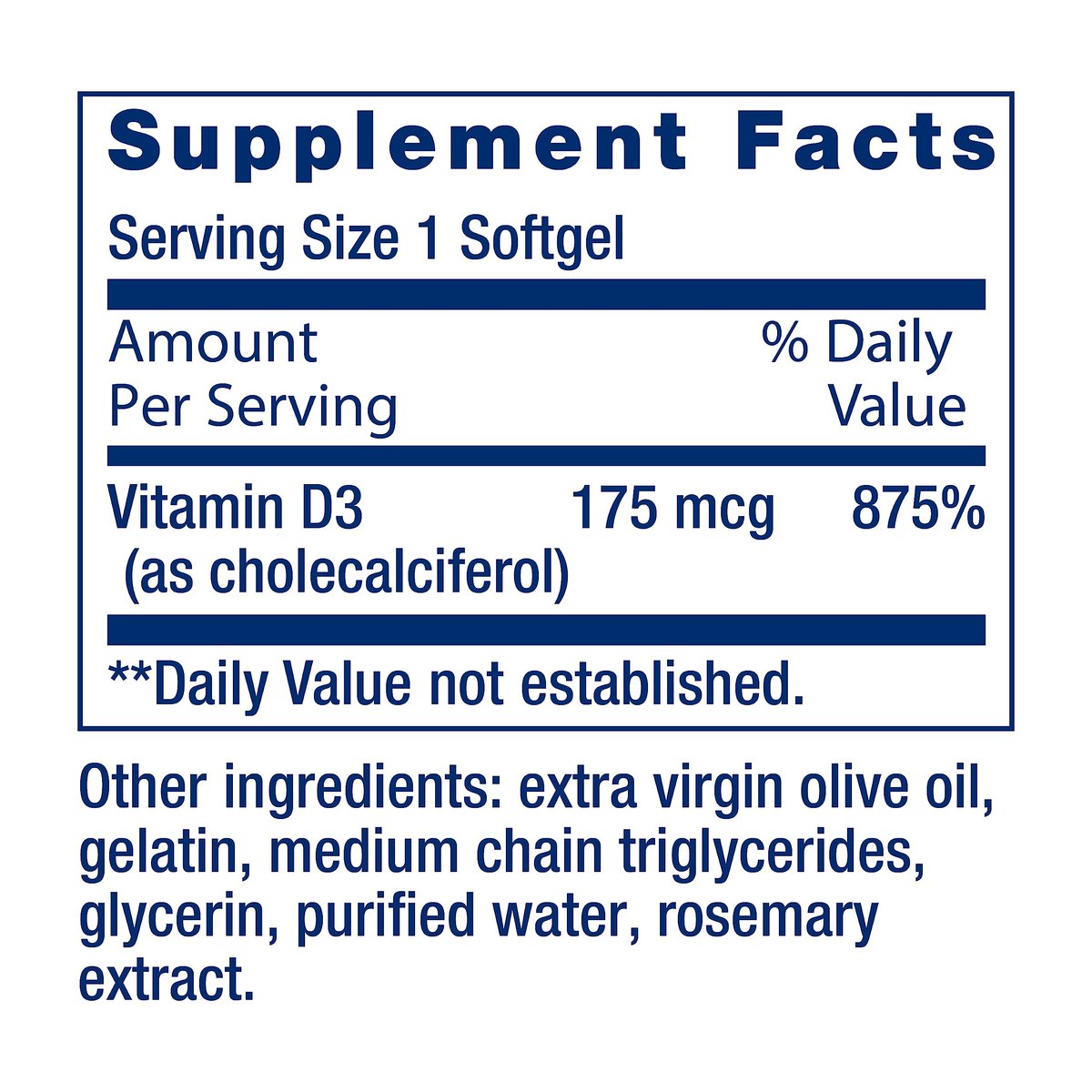 Life Extension Vitamin D3 175 mcg (7000 IE) – Immunsystem, Knochengesundheit, Gehirnleistung, glutenfrei, nicht-GVO, einmal täglich, 60 Softgels (2 Monate Vorrat)