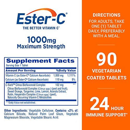 Ester-C Vitamin C 1.000 mg – 90 beschichtete Tabletten, hochdosiert & magenschonend