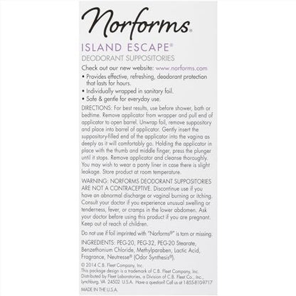 Norforms Feminine Deodorant Suppositorien, Sanfter pH-ausgeglichener Vaginalgeruchskontrolle, Island Escape Duft, 12 Stück, Packung mit 3