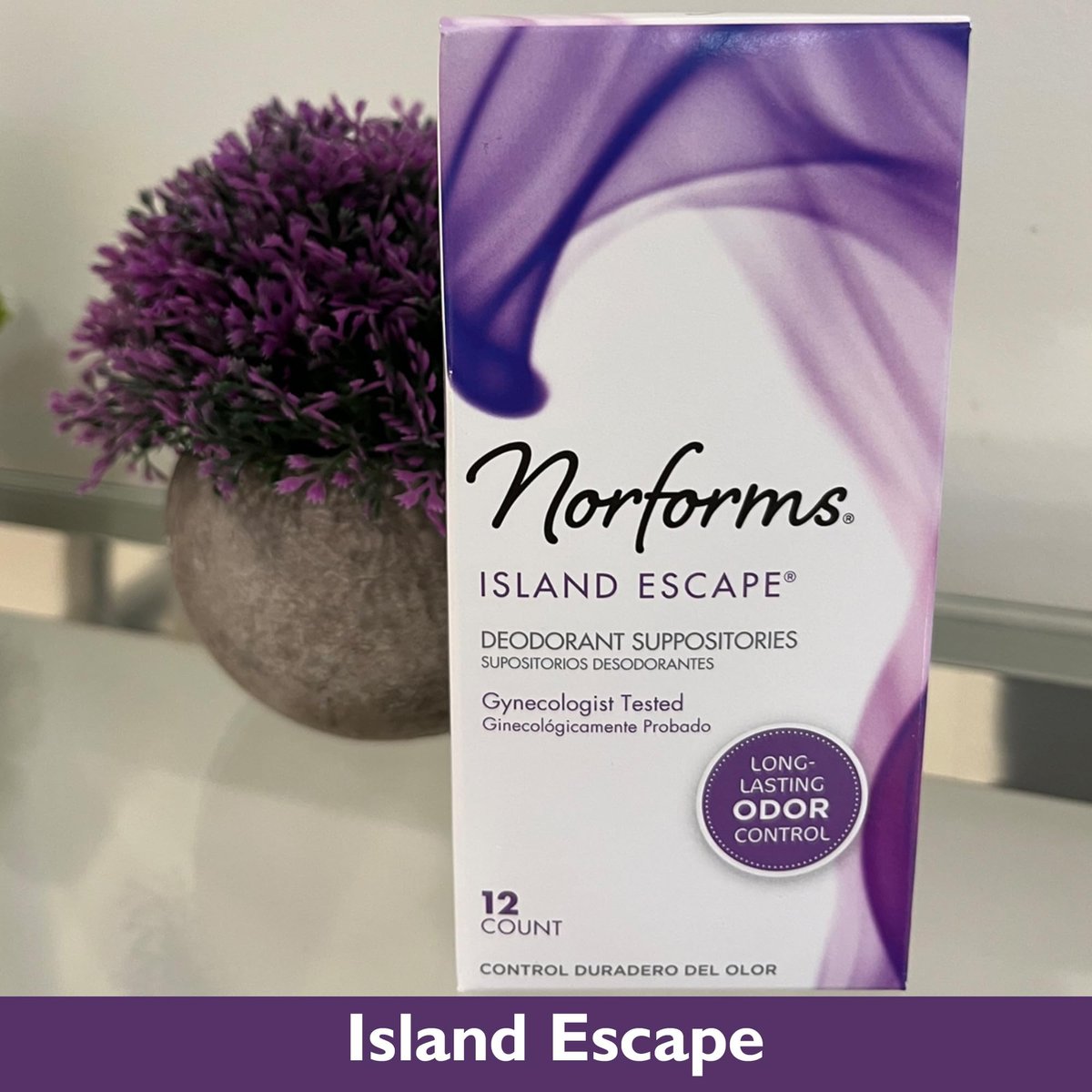 Norforms Feminine Deodorant Suppositorien, Sanfter pH-ausgeglichener Vaginalgeruchskontrolle, Island Escape Duft, 12 Stück, Packung mit 3