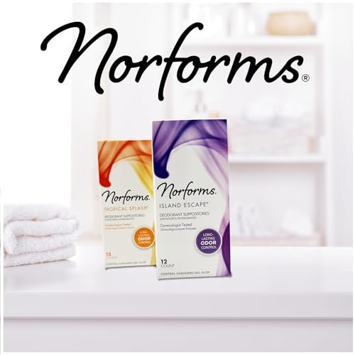 Norforms Feminine Deodorant Suppositorien, Sanfter pH-ausgeglichener Vaginalgeruchskontrolle, Island Escape Duft, 12 Stück, Packung mit 3