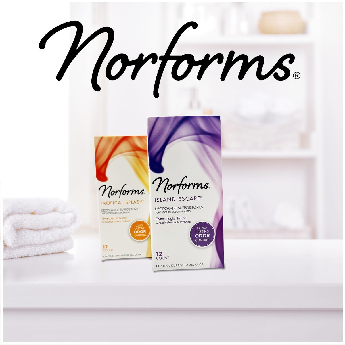 Norforms Feminine Deodorant Suppositorien, Sanfter pH-ausgeglichener Vaginalgeruchskontrolle, Island Escape Duft, 12 Stück, Packung mit 3