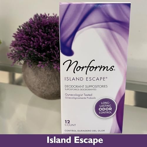 Norforms Feminine Deodorant Suppositorien, Sanfter pH-ausgeglichener Vaginalgeruchskontrolle, Island Escape Duft, 12 Stück, Packung mit 3