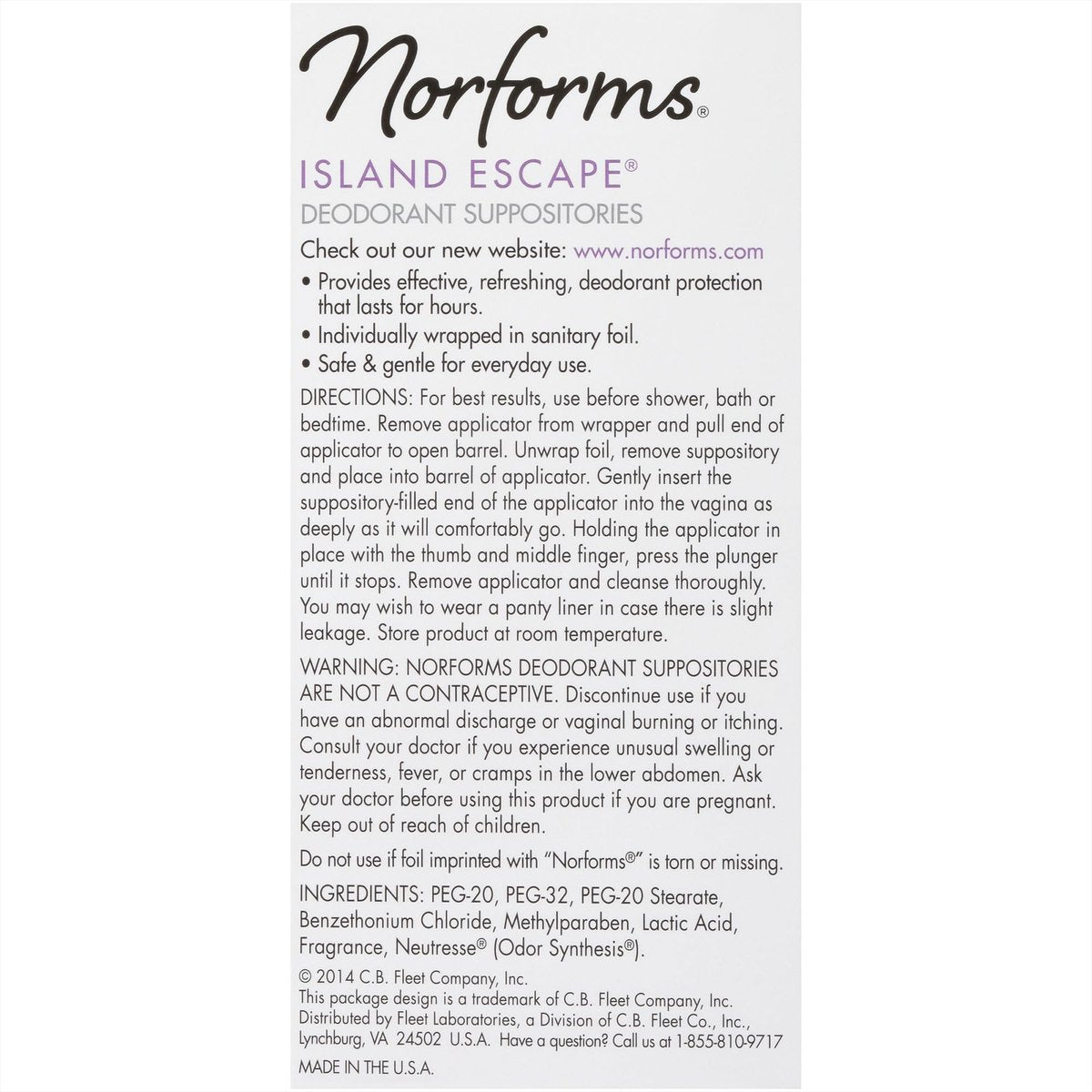 Norforms Feminine Deodorant Suppositorien, Sanfter pH-ausgeglichener Vaginalgeruchskontrolle, Island Escape Duft, 12 Stück, Packung mit 3