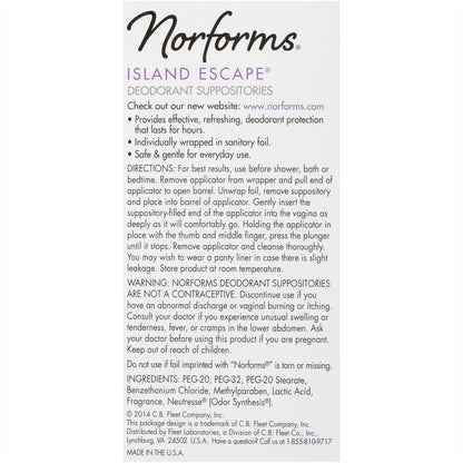 Norforms Feminine Deodorant Suppositorien, Sanfter pH-ausgeglichener Vaginalgeruchskontrolle, Island Escape Duft, 12 Stück, Packung mit 3