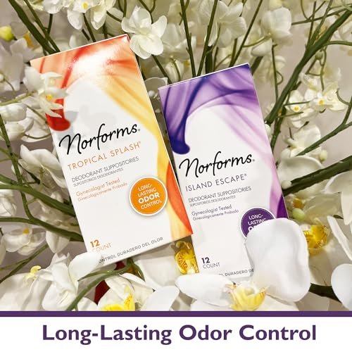 Norforms Feminine Deodorant Suppositorien, Sanfter pH-ausgeglichener Vaginalgeruchskontrolle, Island Escape Duft, 12 Stück, Packung mit 3