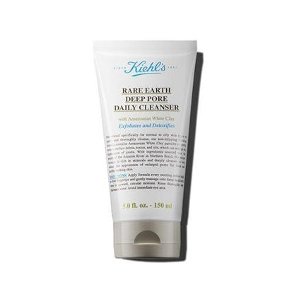 Kiehl's Rare Earth Deep Pore Daily Cleanser – Sanftes Reinigungsgel mit Peeling für fettige Haut, entgiftet & peelt, verfeinert die Poren, mit Amazonas-Weißem Ton, duftstofffrei – 150 ml