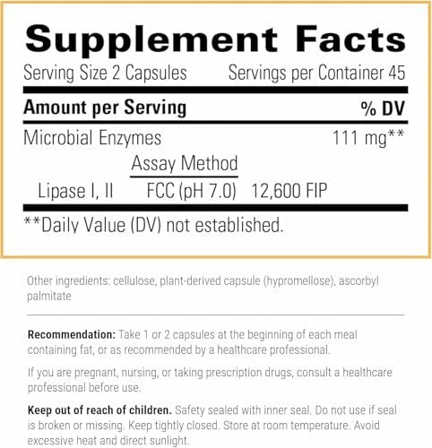 Integrative Therapeutics Lipase Concentrate-HP – Verdauungsenzym für die Fettverdauung, 90 Kapseln (45 Portionen)