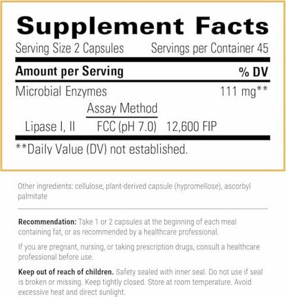 Integrative Therapeutics Lipase Concentrate-HP – Verdauungsenzym für die Fettverdauung, 90 Kapseln (45 Portionen)