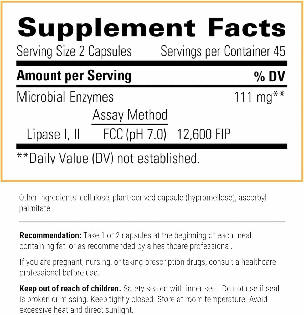 Integrative Therapeutics Lipase Concentrate-HP – Verdauungsenzym für die Fettverdauung, 90 Kapseln (45 Portionen)