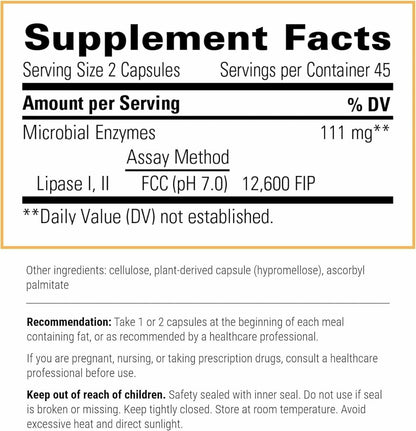 Integrative Therapeutics Lipase Concentrate-HP – Verdauungsenzym für die Fettverdauung, 90 Kapseln (45 Portionen)