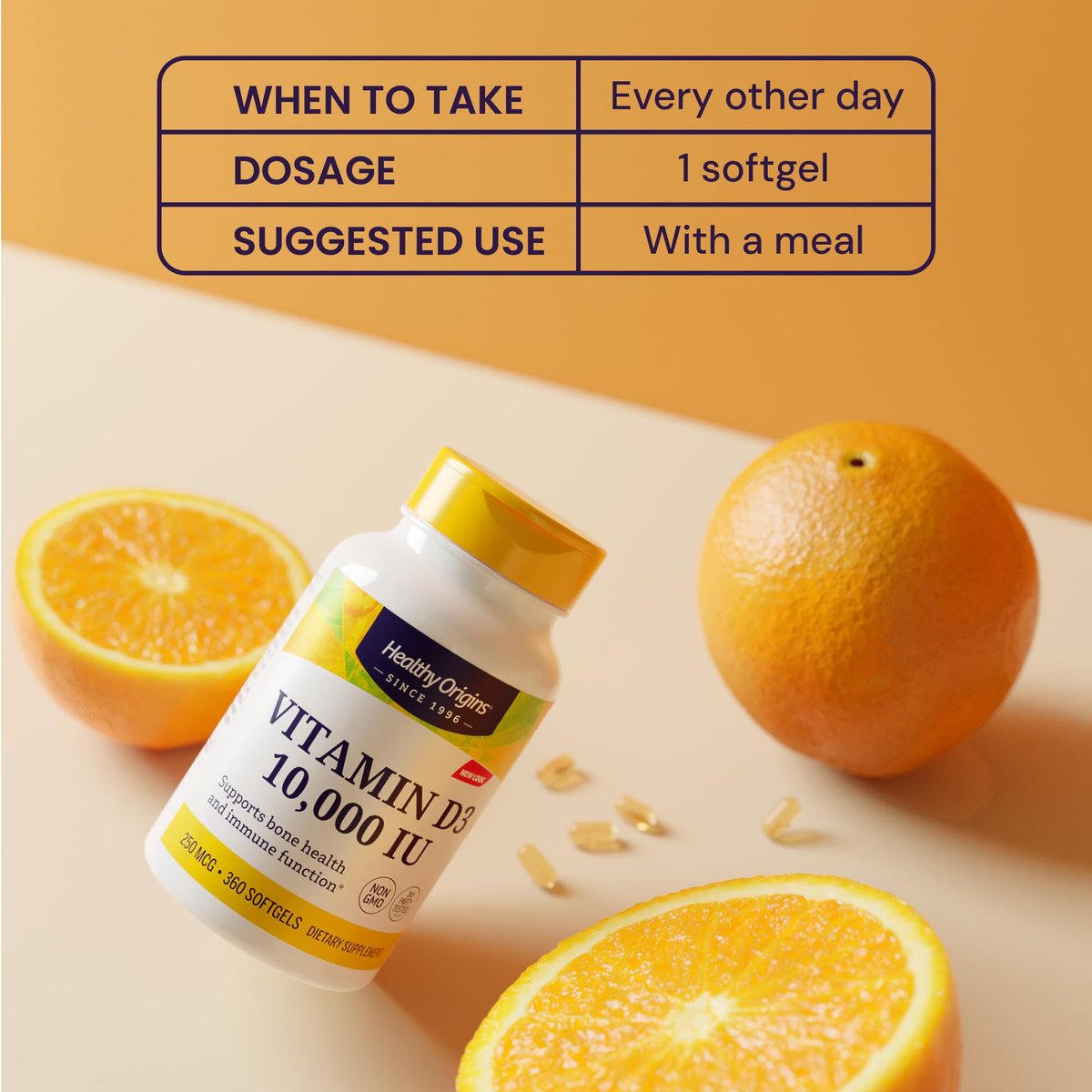 Healthy Origins Vitamin D3 10.000 IE (250 mcg) – 360 flüssige Softgels – Hochpotentes Sonnenvitamin – Unterstützt starke Knochen, gesunde Zähne und Immunsystem