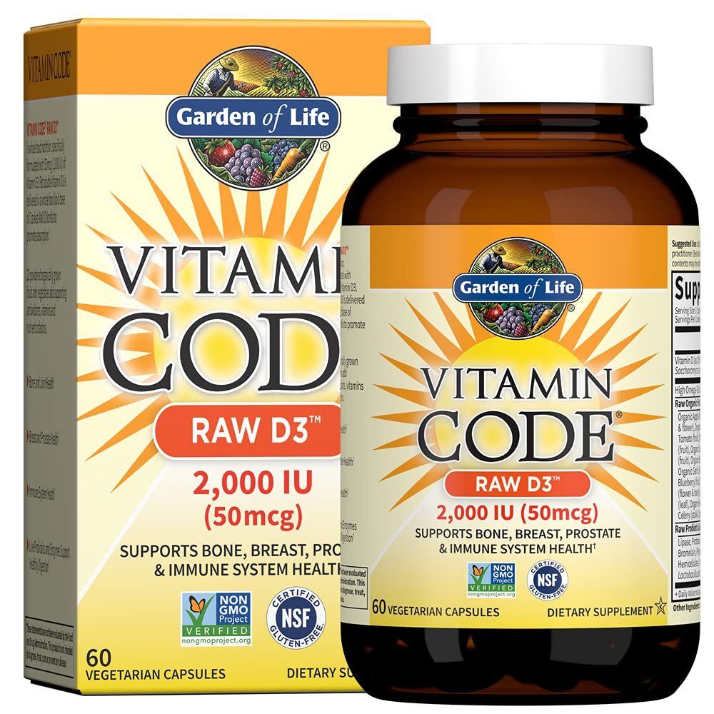 Garden of Life Vitamin Code Roh-Vitamin D3 2.000 IE – 60 Kapseln, rohes Vollwert-Vitamin D mit Chlorella, Obst, Gemüse & Probiotika für Knochen- & Immunsystemunterstützung