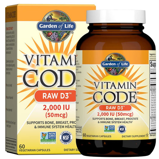 Garden of Life Vitamin Code Roh-Vitamin D3 2.000 IE – 60 Kapseln, rohes Vollwert-Vitamin D mit Chlorella, Obst, Gemüse & Probiotika für Knochen- & Immunsystemunterstützung