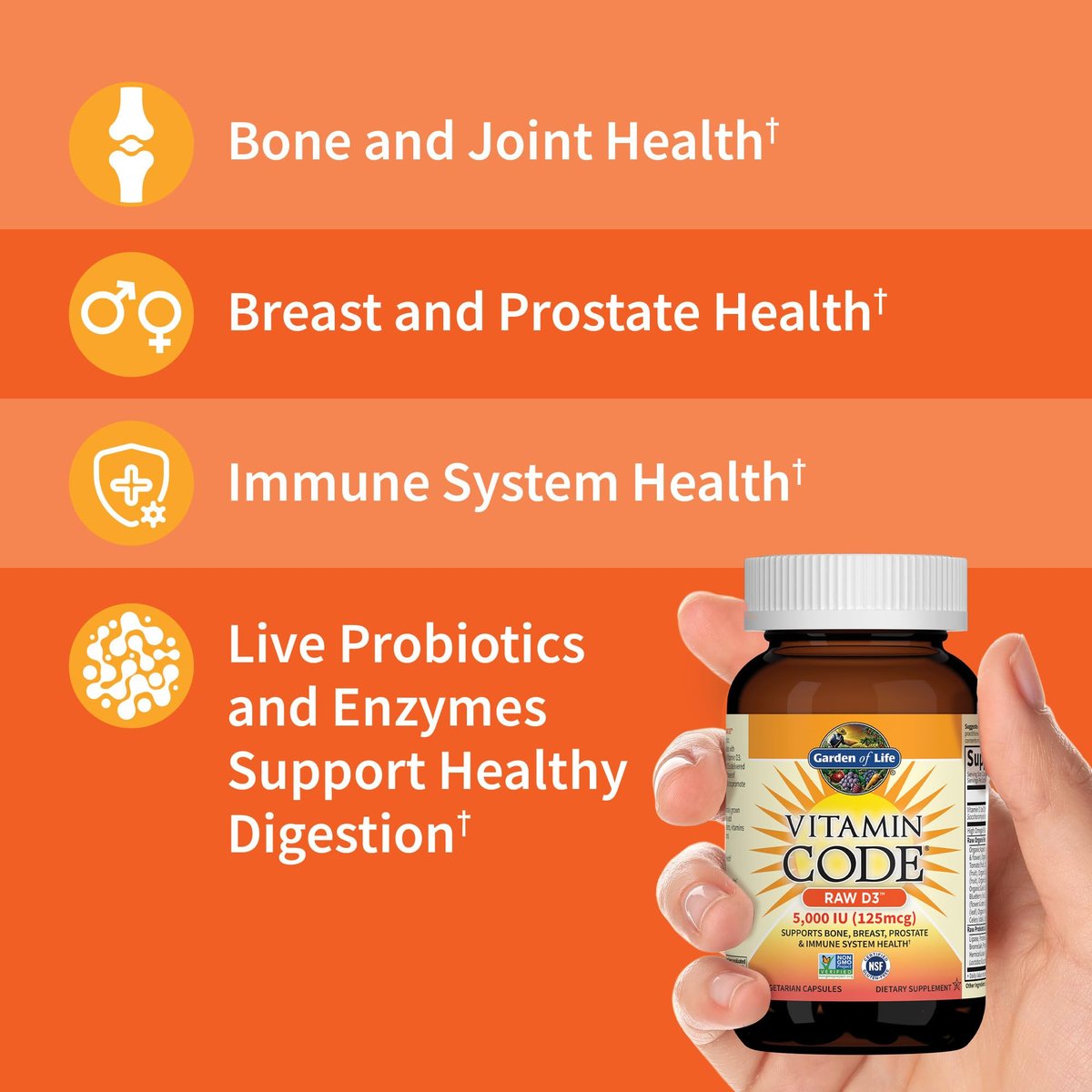 Garden of Life Vitamin Code Roh-Vitamin D3 2.000 IE – 60 Kapseln, rohes Vollwert-Vitamin D mit Chlorella, Obst, Gemüse & Probiotika für Knochen- & Immunsystemunterstützung