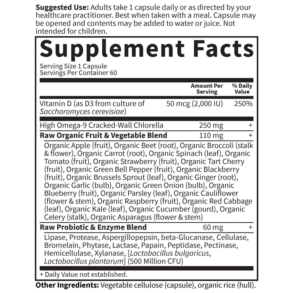 Garden of Life Vitamin Code Roh-Vitamin D3 2.000 IE – 60 Kapseln, rohes Vollwert-Vitamin D mit Chlorella, Obst, Gemüse & Probiotika für Knochen- & Immunsystemunterstützung