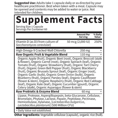 Garden of Life Vitamin Code Roh-Vitamin D3 2.000 IE – 60 Kapseln, rohes Vollwert-Vitamin D mit Chlorella, Obst, Gemüse & Probiotika für Knochen- & Immunsystemunterstützung