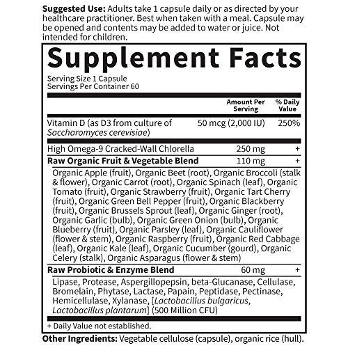 Garden of Life Vitamin Code Roh-Vitamin D3 2.000 IE – 60 Kapseln, rohes Vollwert-Vitamin D mit Chlorella, Obst, Gemüse & Probiotika für Knochen- & Immunsystemunterstützung