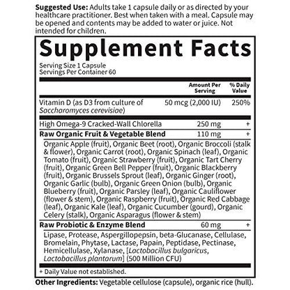 Garden of Life Vitamin Code Roh-Vitamin D3 2.000 IE – 60 Kapseln, rohes Vollwert-Vitamin D mit Chlorella, Obst, Gemüse & Probiotika für Knochen- & Immunsystemunterstützung