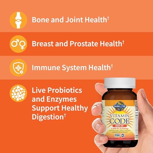 Garden of Life Vitamin Code Roh-Vitamin D3 2.000 IE – 60 Kapseln, rohes Vollwert-Vitamin D mit Chlorella, Obst, Gemüse & Probiotika für Knochen- & Immunsystemunterstützung