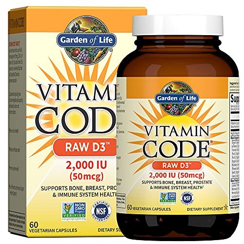 Garden of Life Vitamin Code Roh-Vitamin D3 2.000 IE – 60 Kapseln, rohes Vollwert-Vitamin D mit Chlorella, Obst, Gemüse & Probiotika für Knochen- & Immunsystemunterstützung