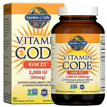 Garden of Life Vitamin Code Roh-Vitamin D3 2.000 IE – 60 Kapseln, rohes Vollwert-Vitamin D mit Chlorella, Obst, Gemüse & Probiotika für Knochen- & Immunsystemunterstützung