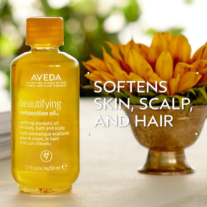 Aveda Beautifying Composition Oil – 1,7 Fl Oz | Pflegendes Öl für Bad, Körper & Kopfhaut mit Bio-Safflor- & Olivenöl | Aroma von Bio-Rosmarin, Lavendel, Bergamotte