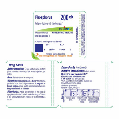 Boiron Phosphorus 200Ck Homöopathisches Mittel gegen Schwindel - 80 Kügelchen
