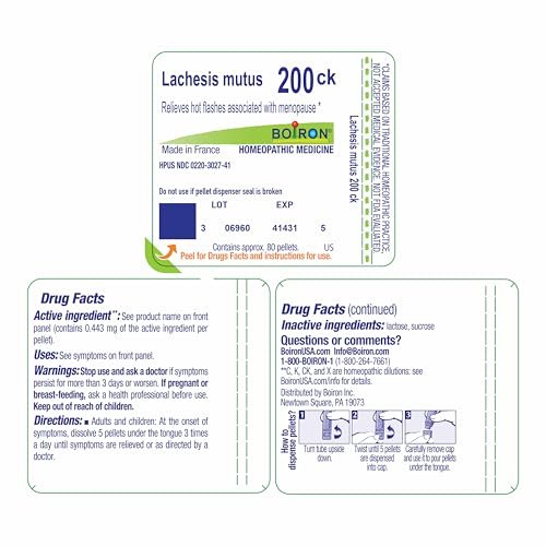 Boiron Lachesis Mutus 200CK Homöopathisches Mittel gegen Hitzewallungen - 80 Kügelchen