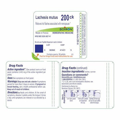 Boiron Lachesis Mutus 200CK Homöopathisches Mittel gegen Hitzewallungen - 80 Kügelchen