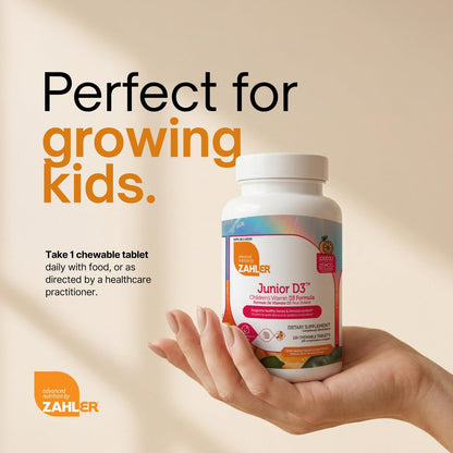 Zahler Junior D3 – Vitamin D3 für Kinder – Immunsystem & Knochengesundheit – 120 Kautabletten, Orangen-Geschmack, Koscher, Glutenfrei & Laktosefrei