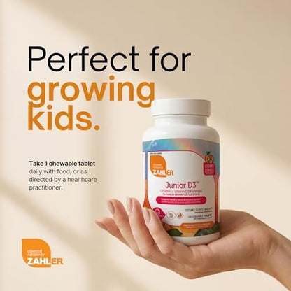Zahler Junior D3 – Vitamin D3 für Kinder – Immunsystem & Knochengesundheit – 120 Kautabletten, Orangen-Geschmack, Koscher, Glutenfrei & Laktosefrei