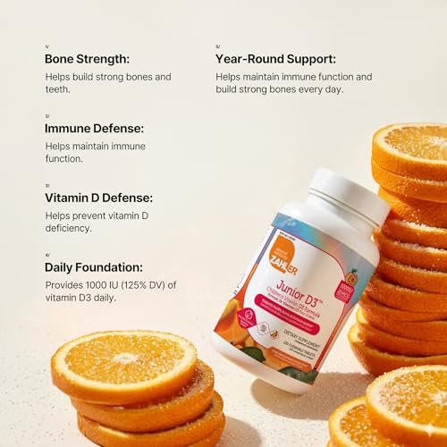 Zahler Junior D3 – Vitamin D3 für Kinder – Immunsystem & Knochengesundheit – 120 Kautabletten, Orangen-Geschmack, Koscher, Glutenfrei & Laktosefrei