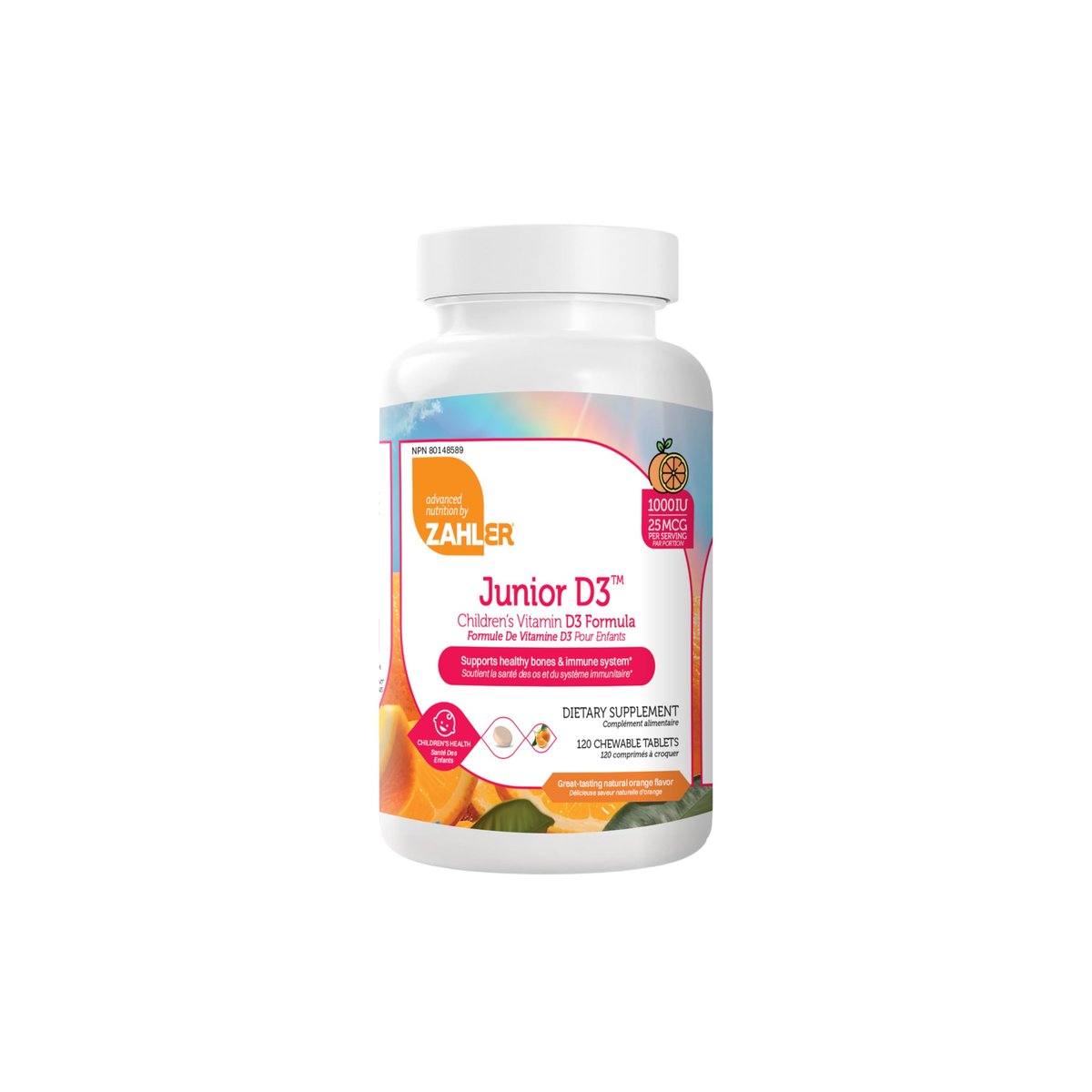 Zahler Junior D3 – Vitamin D3 für Kinder – Immunsystem & Knochengesundheit – 120 Kautabletten, Orangen-Geschmack, Koscher, Glutenfrei & Laktosefrei