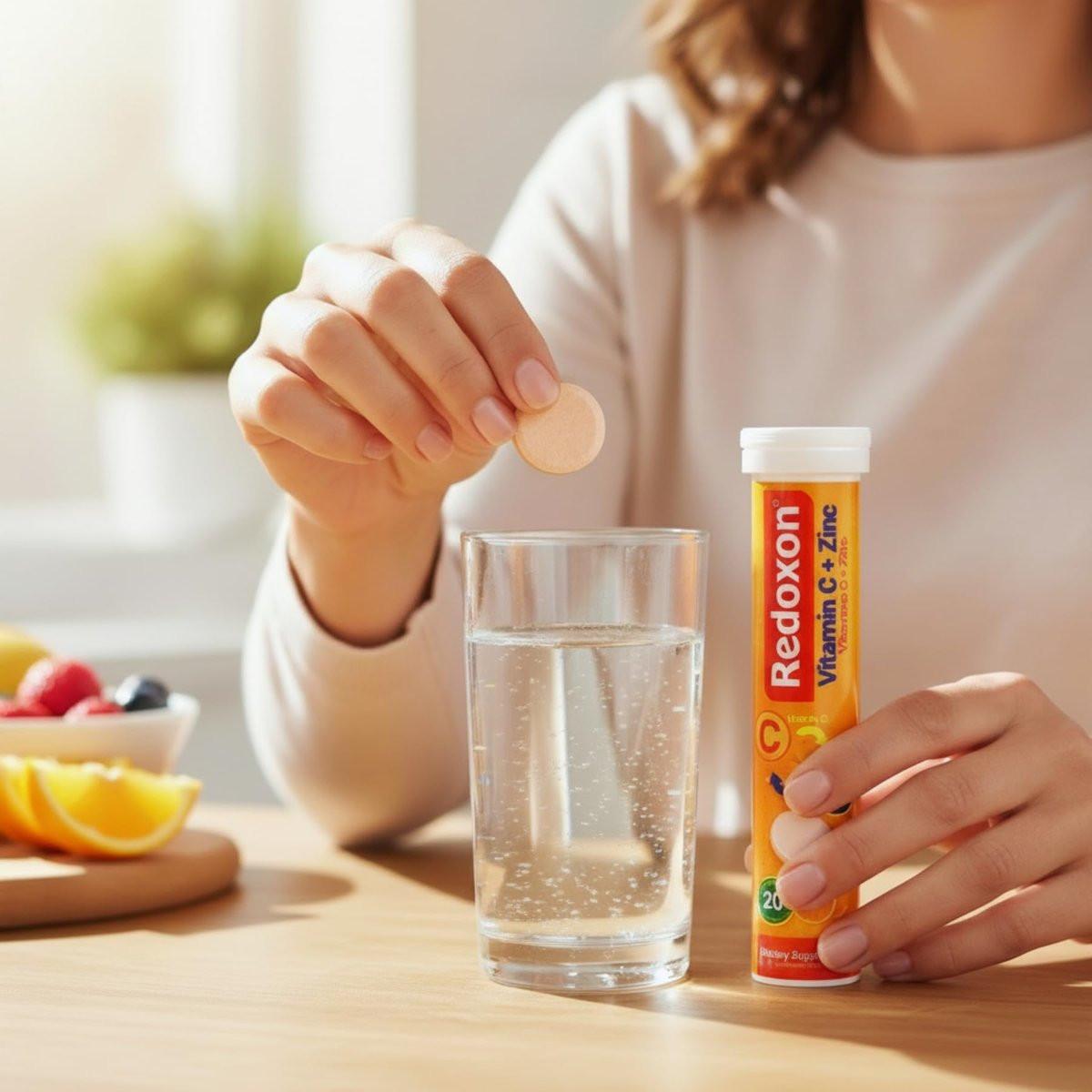 Redoxon Vitamin C + Zink Brausetabletten – Immunsystem stärken mit Orangen-Geschmack, 20 Stück