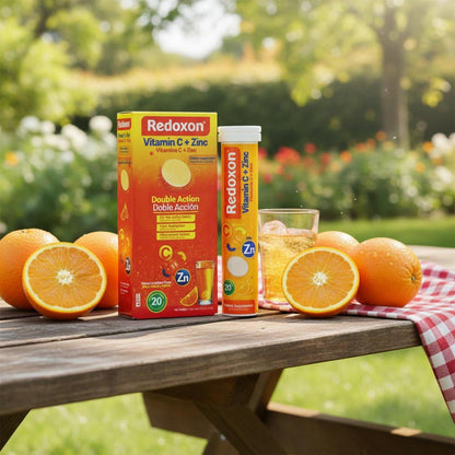 Redoxon Vitamin C + Zink Brausetabletten – Immunsystem stärken mit Orangen-Geschmack, 20 Stück