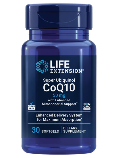Life Extension Super Ubiquinol CoQ10 50 mg – Unterstützung der Mitochondrienfunktion für Herz und Energie, 30 Weichkapseln