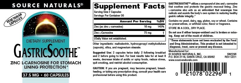Source Naturals GastricSoothe Zink L-Carnosin – 60 vegane Kapseln zur Magenberuhigung